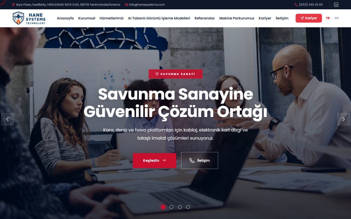 HaneSystems Kurumsal Site arayüzünden görüntü