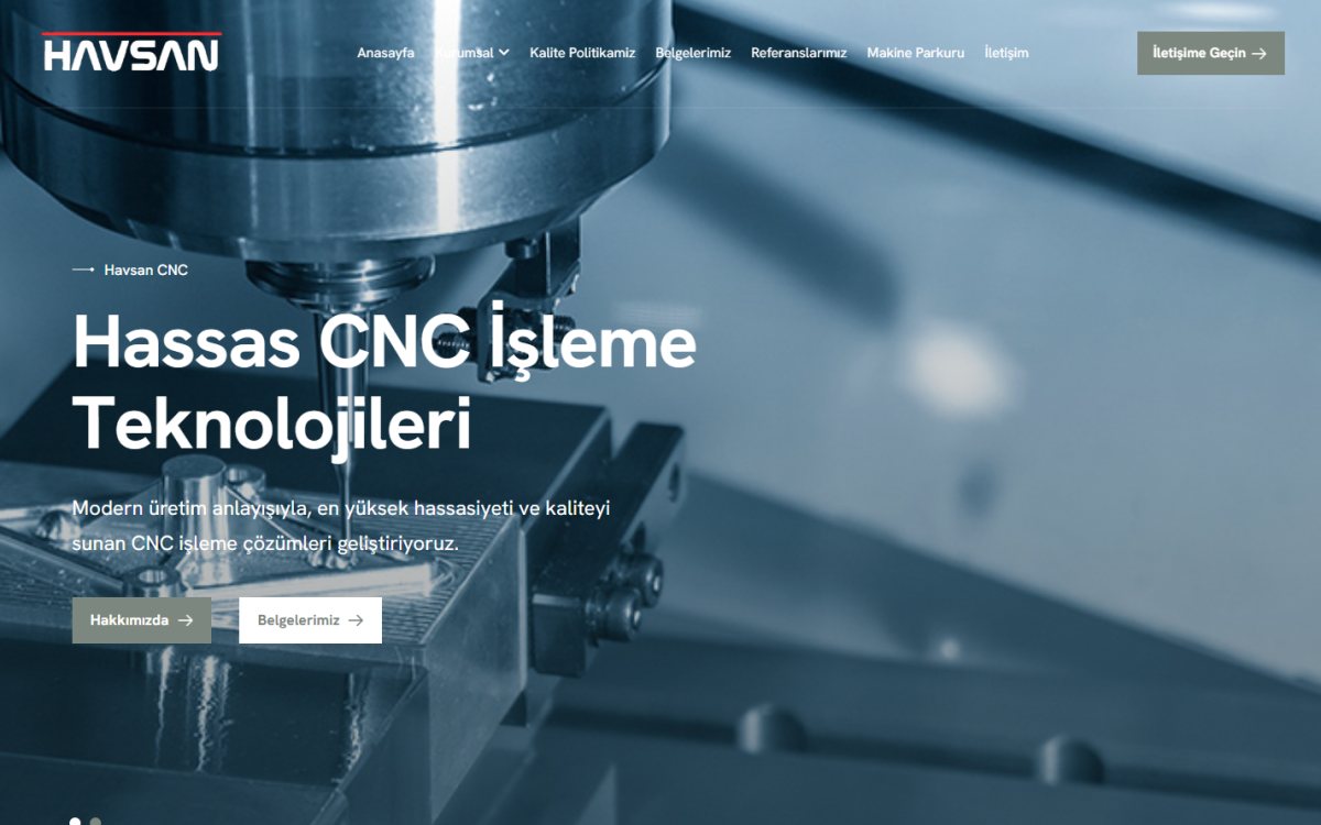 Havsan CNC Kurumsal Site ekran görüntüsü