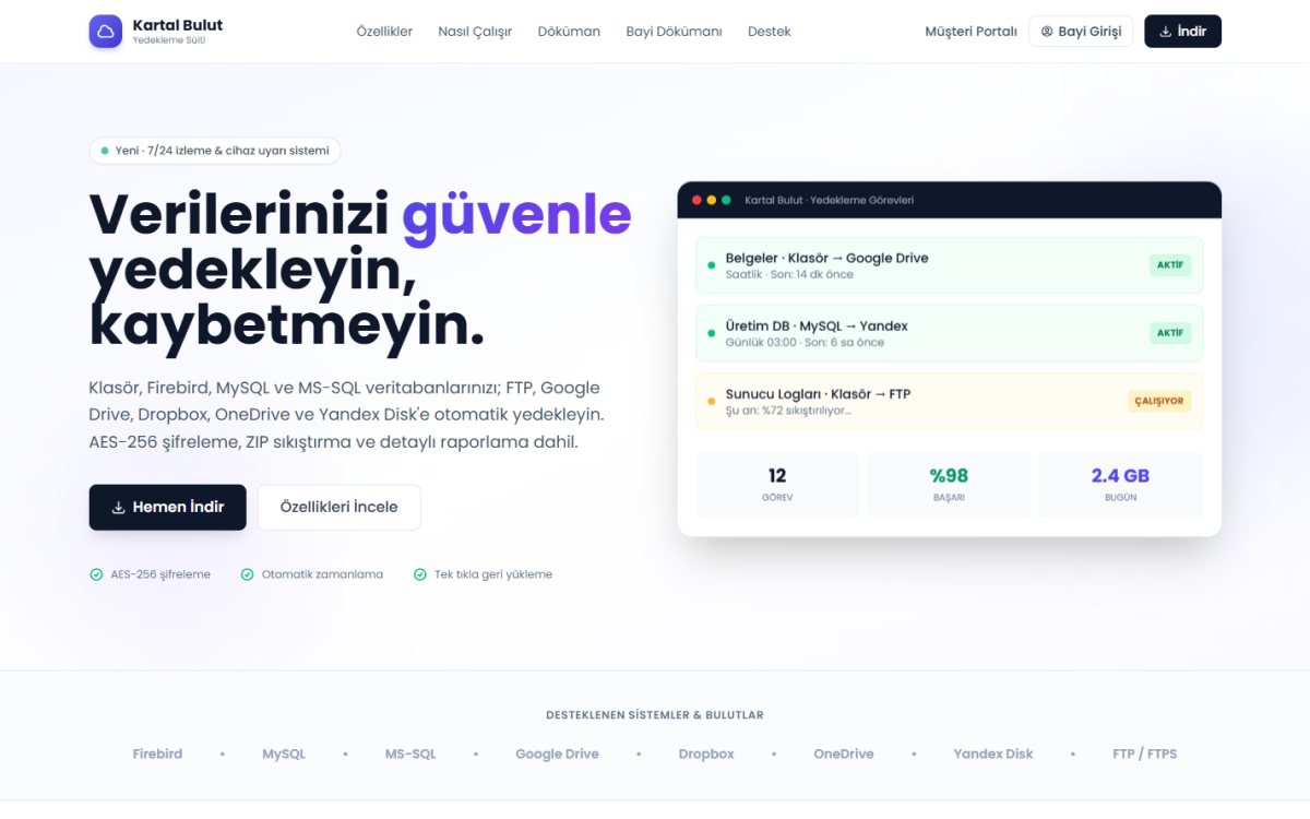 Kartal Bulut Yedekleme Uygulaması arayüzünden görüntü